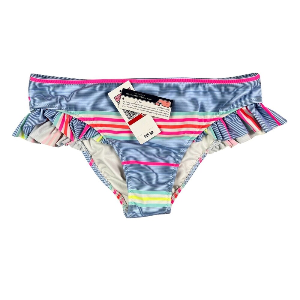 Vineyard Vines Ruffle Bikini Bottom  Women's Size XS  NWT  Stripe Breaker Blue